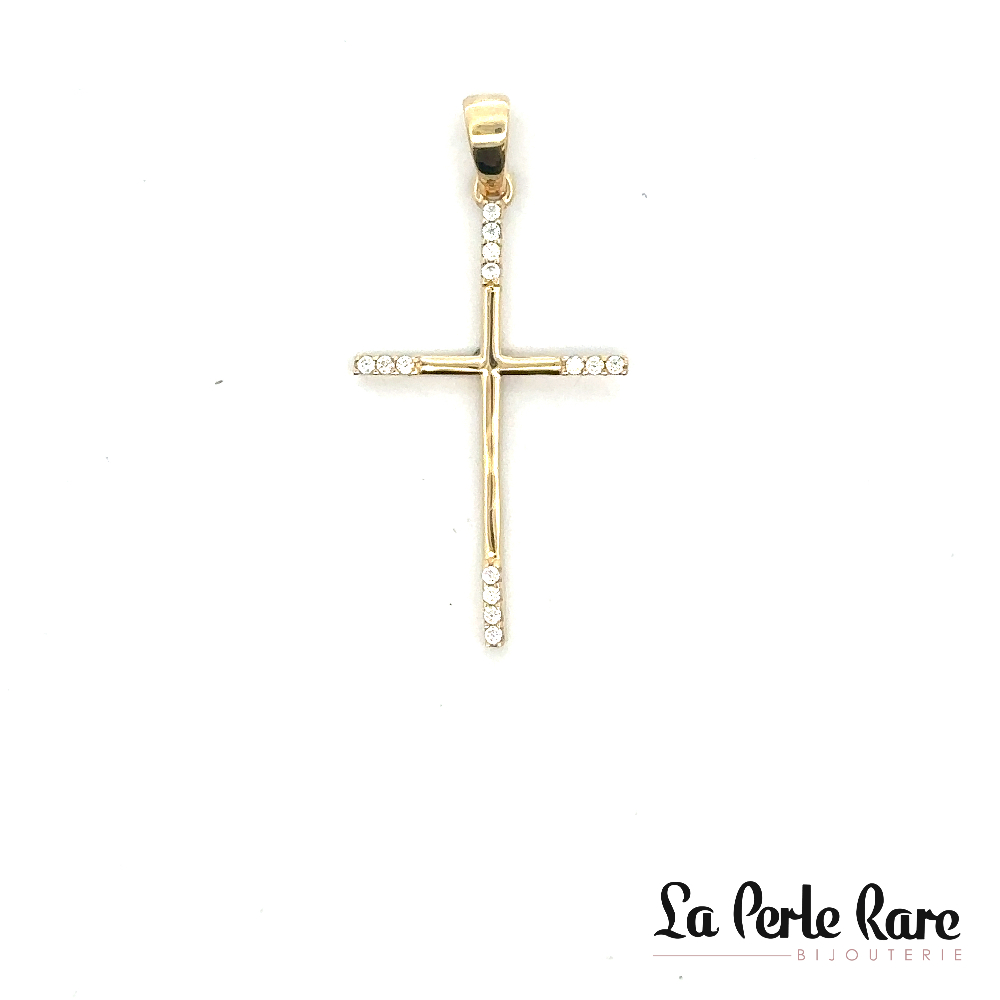 Pendentif croix, or jaune 10 carats, zircons incolores - PAZ-3081-J - Exclusivités