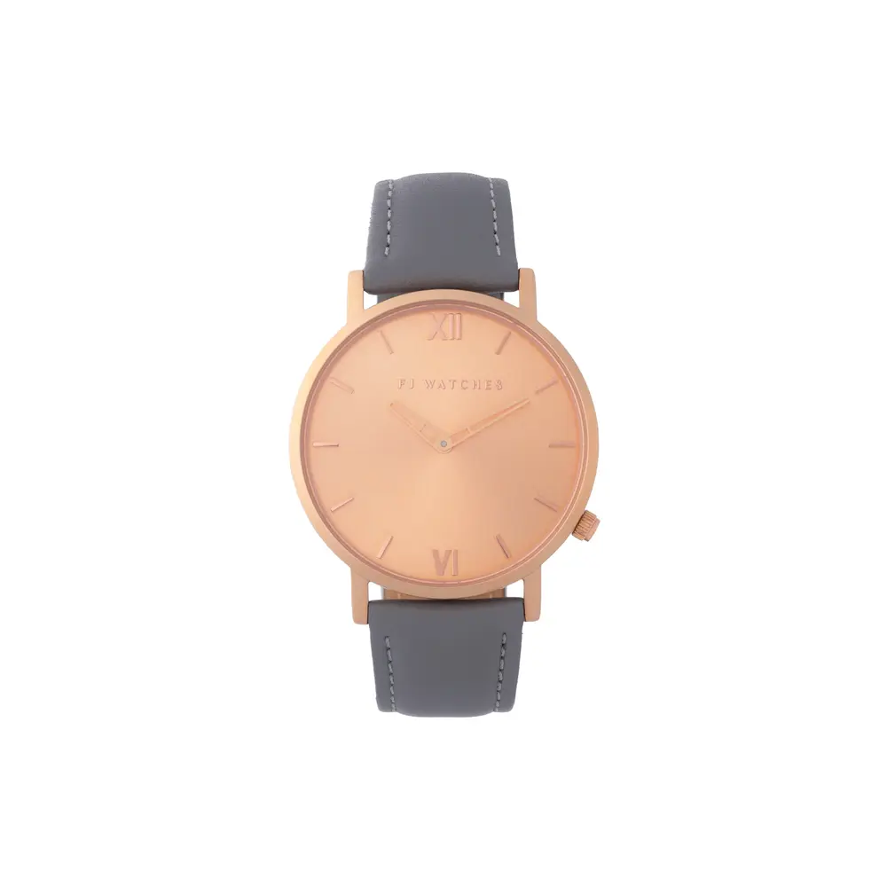 Montre sunset, cuir gris, acier rosé