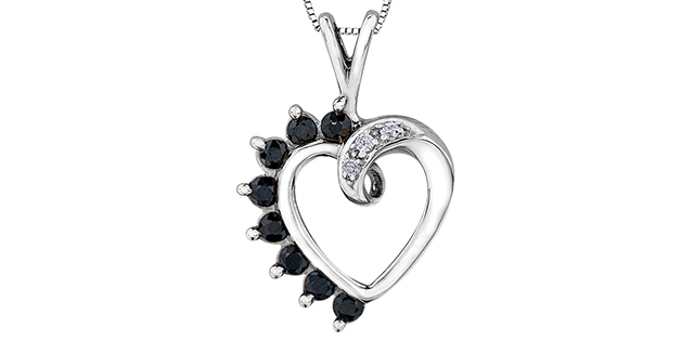 Pendentif coeur, or blanc 10 carats, saphirs, 3 points de diamants total - 20023-C - Corona