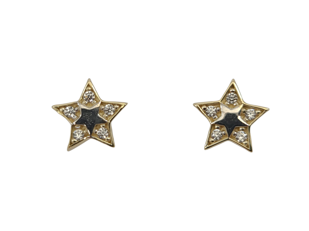 Boucles d'oreilles fixes étoiles, or 2 tons (jaune/blanc) 10 carats, zircons incolores - EOZ-1395-2T - Exclusivités