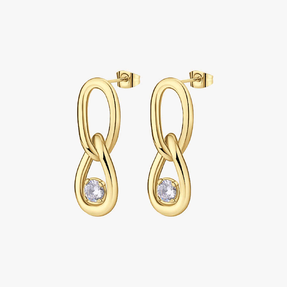 Boucles d'oreilles pendantes acier inoxydable doré, zircons incolores - BBN42 - Brosway Italia