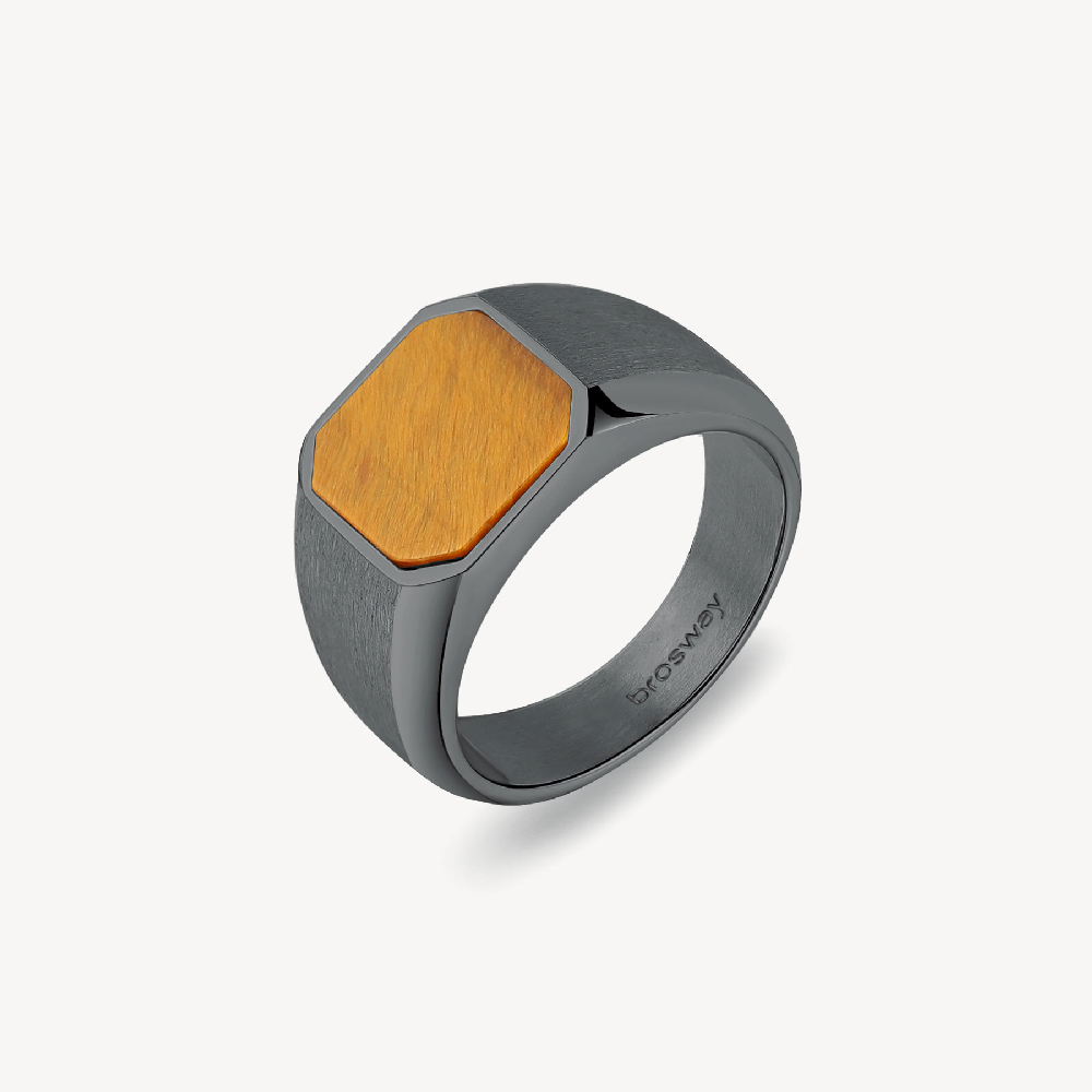 Black stainless steel signet ring with tiger's eye