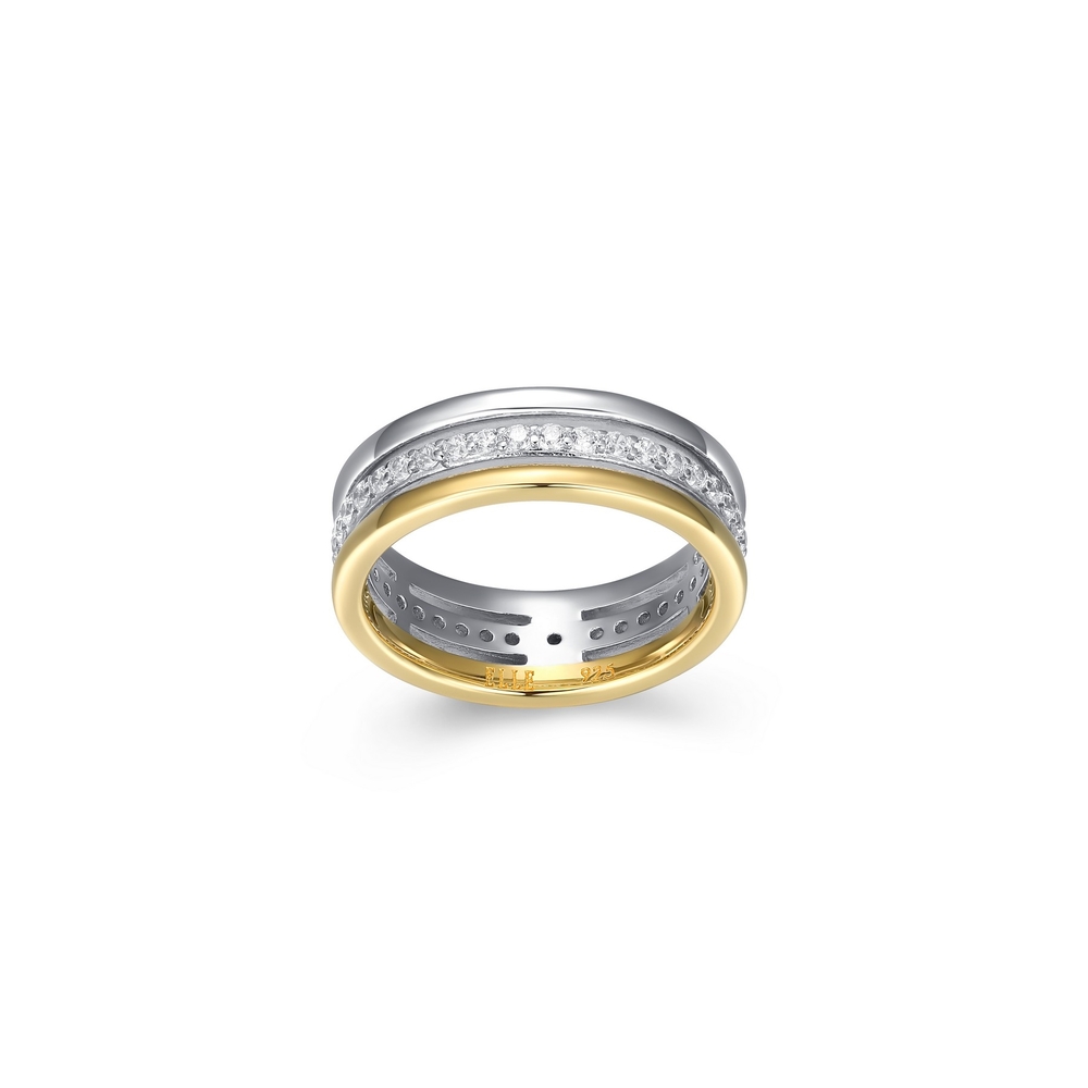 Bague argent 2 tons (blanc/jaune), zircons