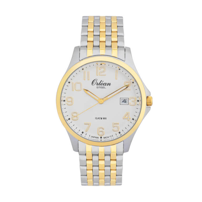 Montre acier 2 tons (blanc/jaune), fond blanc - ME3437 - Orlean