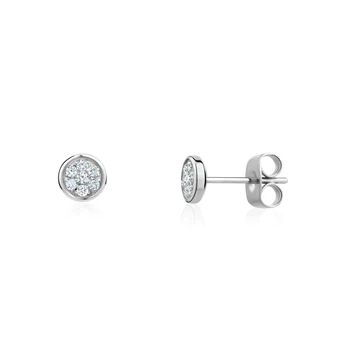 Boucles d'oreilles fixes rondes, acier inoxydable, zircons incolores