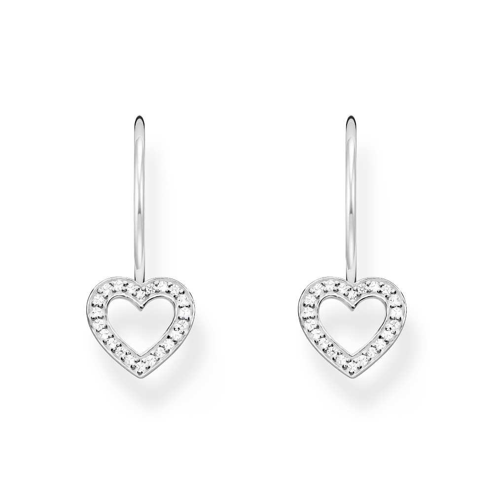 Boucles d'oreilles pendantes coeurs, argent, zircons