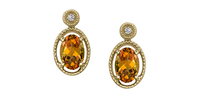 Boucle d'oreille or jaune citrine et 2 points diamants total