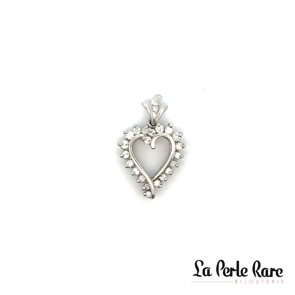 Pendentif coeur or blanc 35 pts dia tot - 1128510 - Exclusivités