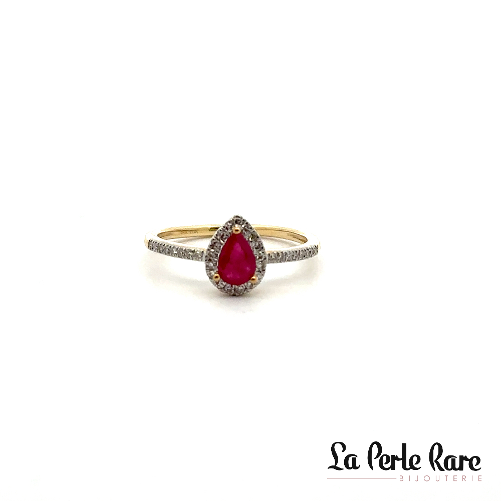 Bague or jaune 10 carats, 5 points de rubis, 17 points de diamants total - SKEPR43392-RDB - Exclusivités