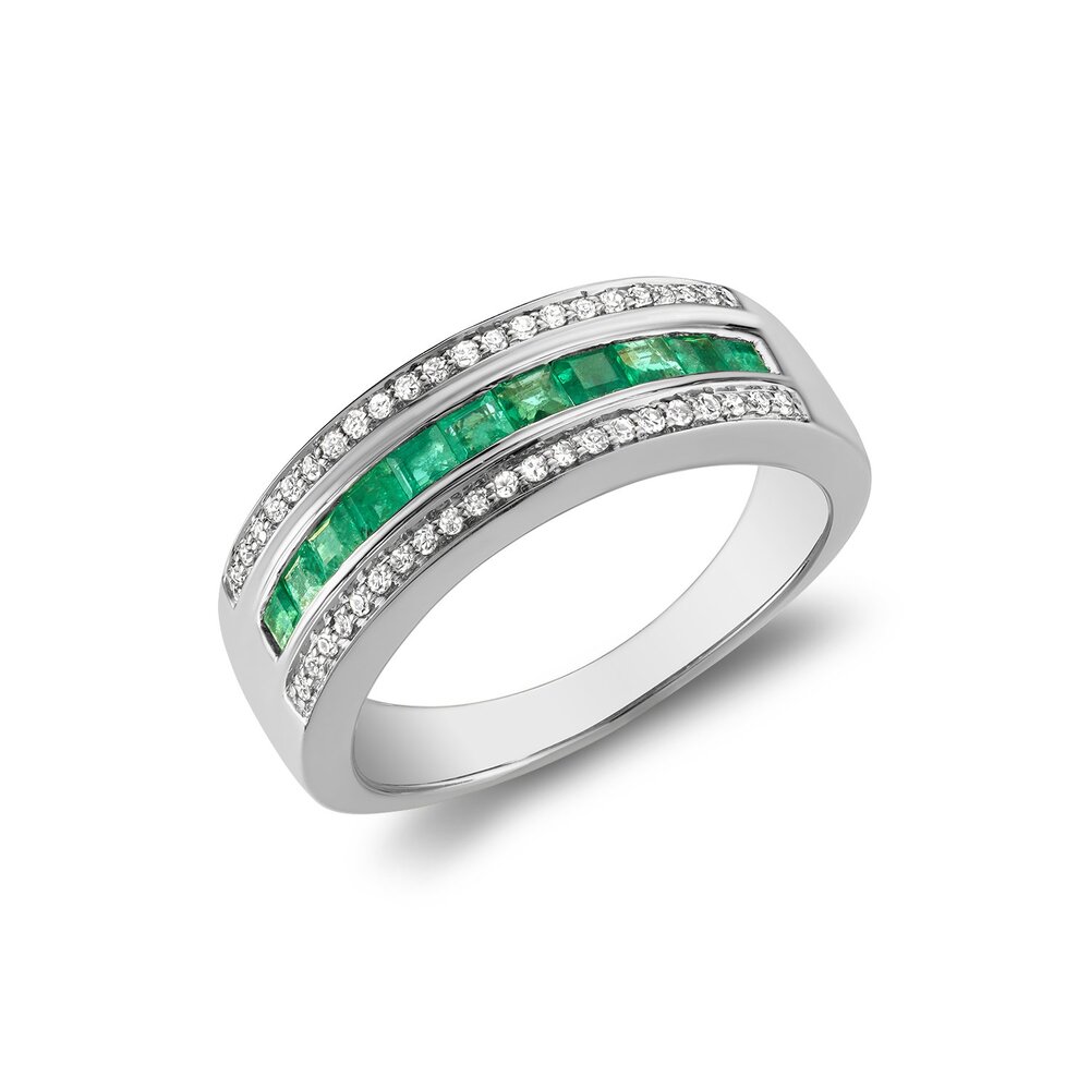 Bague or blanc, émeraudes, 12 pts dia tot - 02-0410250EM - Rnb