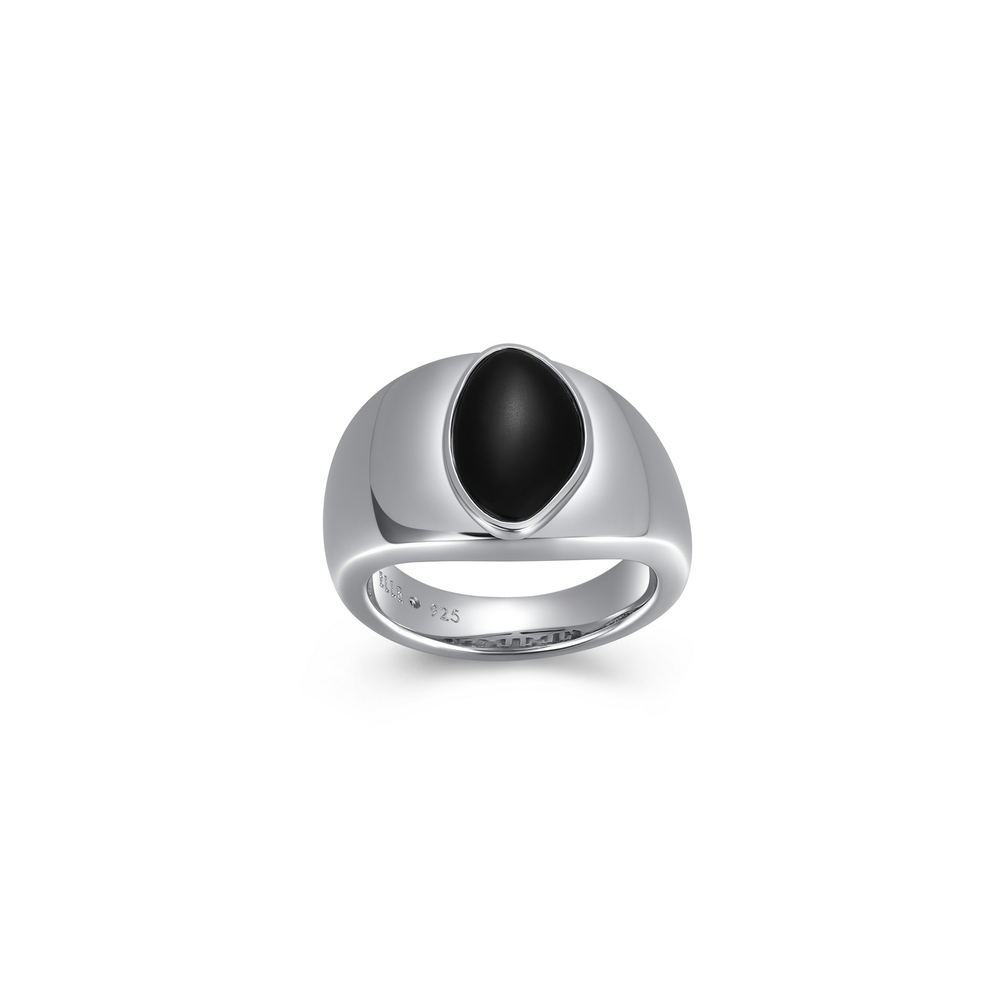 Bague argent rhodié, agate noire