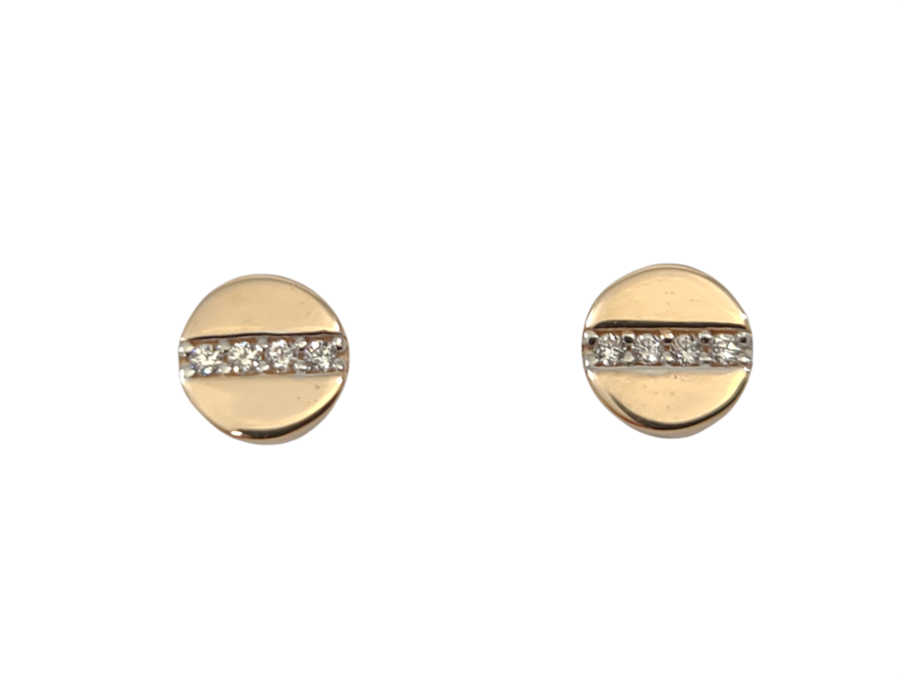 2 tone gold round fixed earrings (pink/white), zirconias - EOZ-1408-2TR - Exclusivity