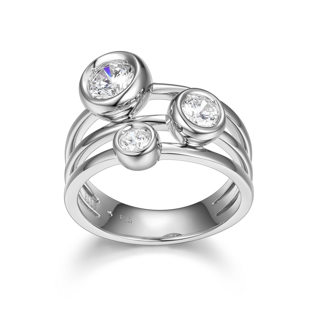 Bague argent rhodié, zircons