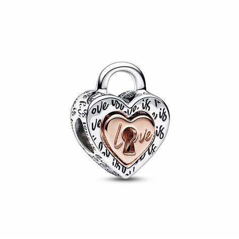 Bille cœur séparable cadenas, argent, pandora rose. - 782505C00 - Pandora