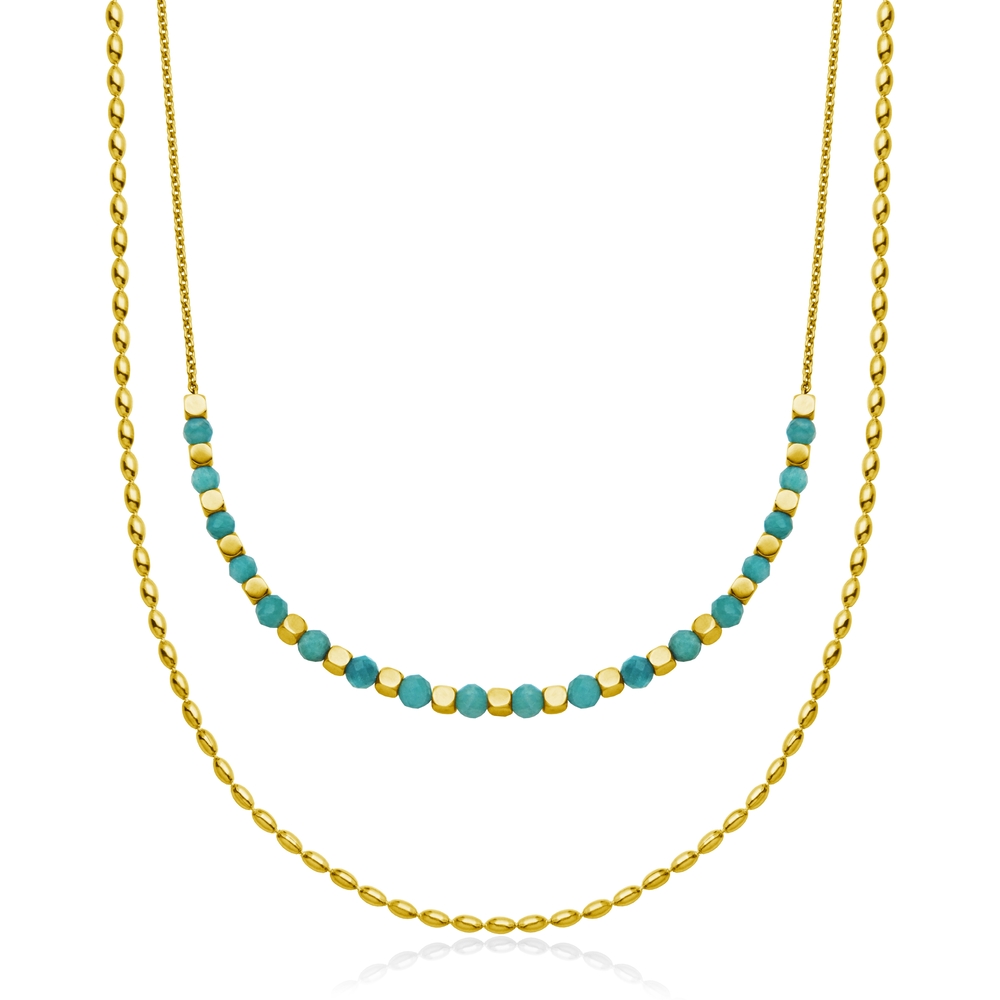 Collier double, acier doré, amazonite - T0XE680217 - Steelx