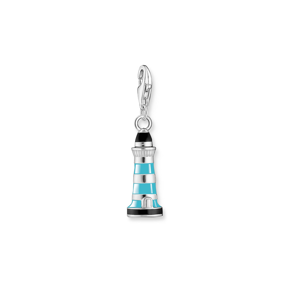 Charm phare, argent, émail noir/turquoise