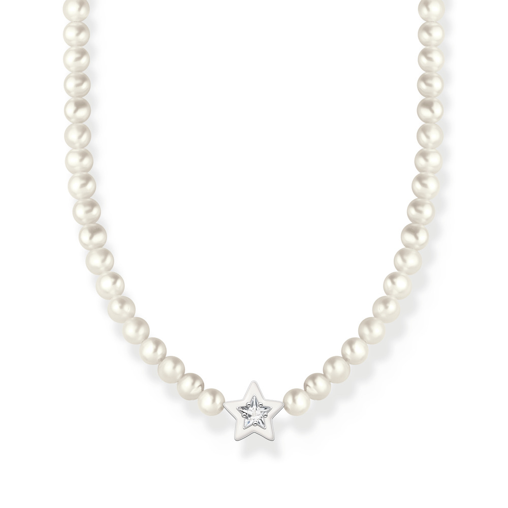 Collier étoile, argent, perles, émail blanc, zircon - KE2198-149-14-L42V - Thomas Sabo