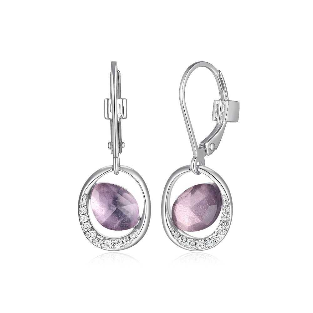 Rhodium-plated silver drop earrings with amethysts and cubic zirconia - R2LCRMGV03 - Elle