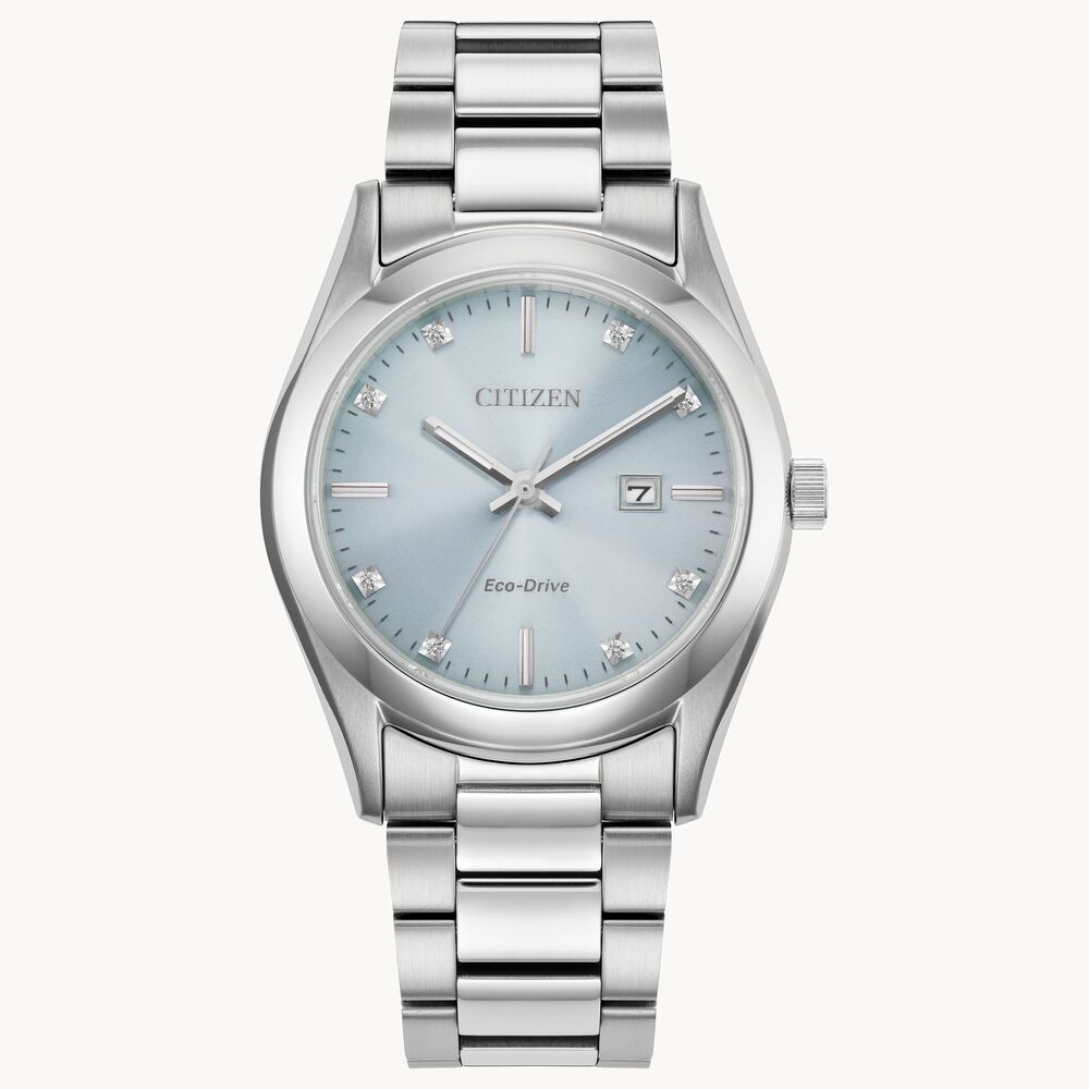 Montre Eco-Drive acier, fond bleu, diamants - EW2700-54L - Citizen