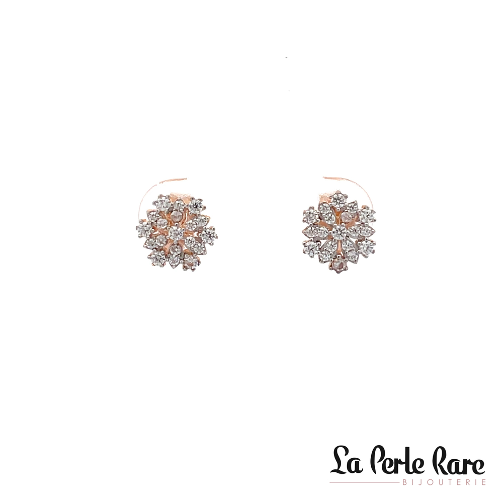 Boucles d'oreilles fixes flocons, or rose 10 carats, zircons incolores - ENM-377-R - Exclusivités