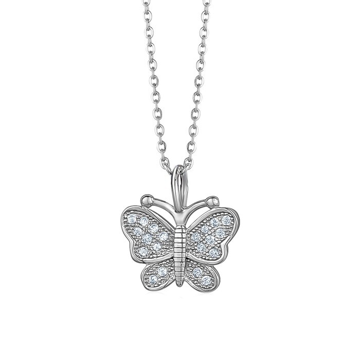 Pendentif papillon, argent, zircons