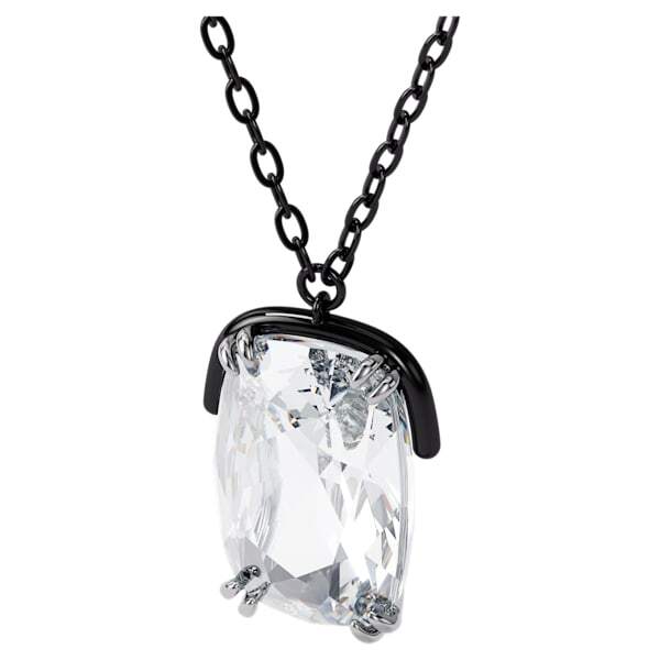 Collier métal noir, cristal blanc