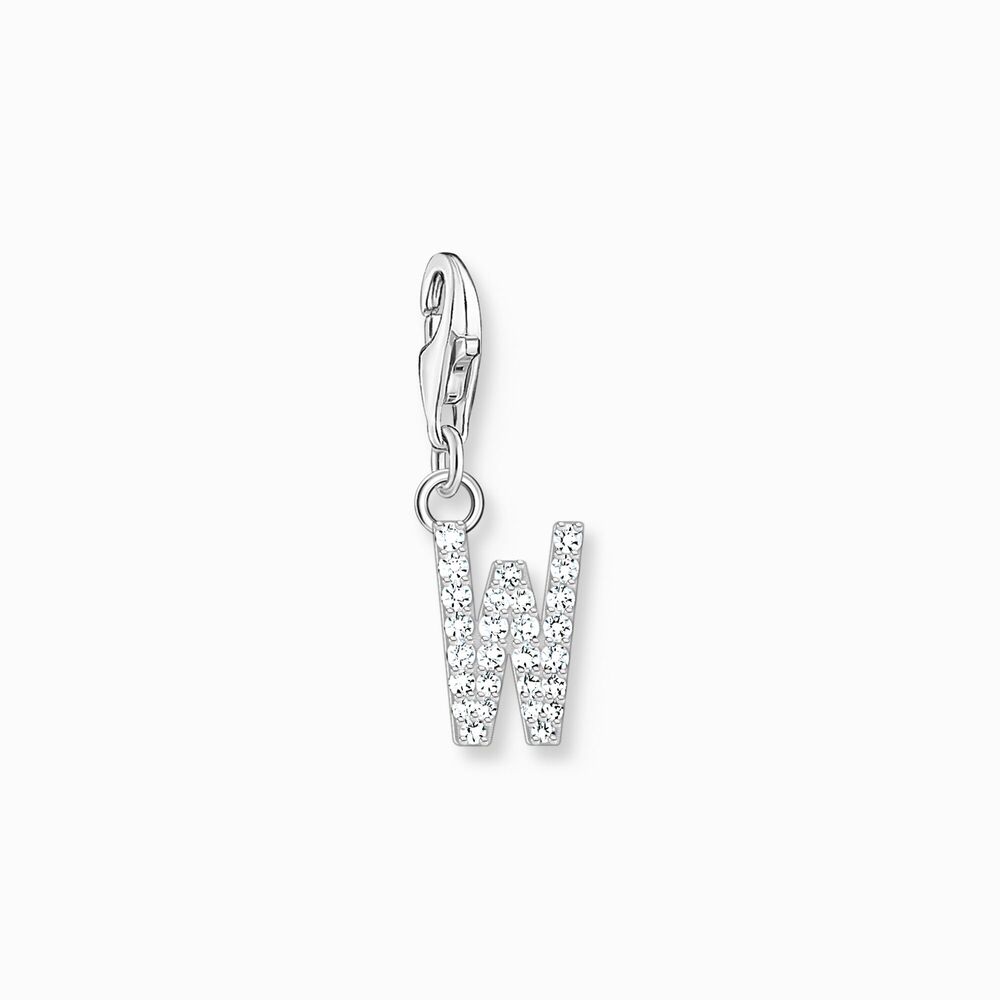 Charm lettre w, argent, zircons