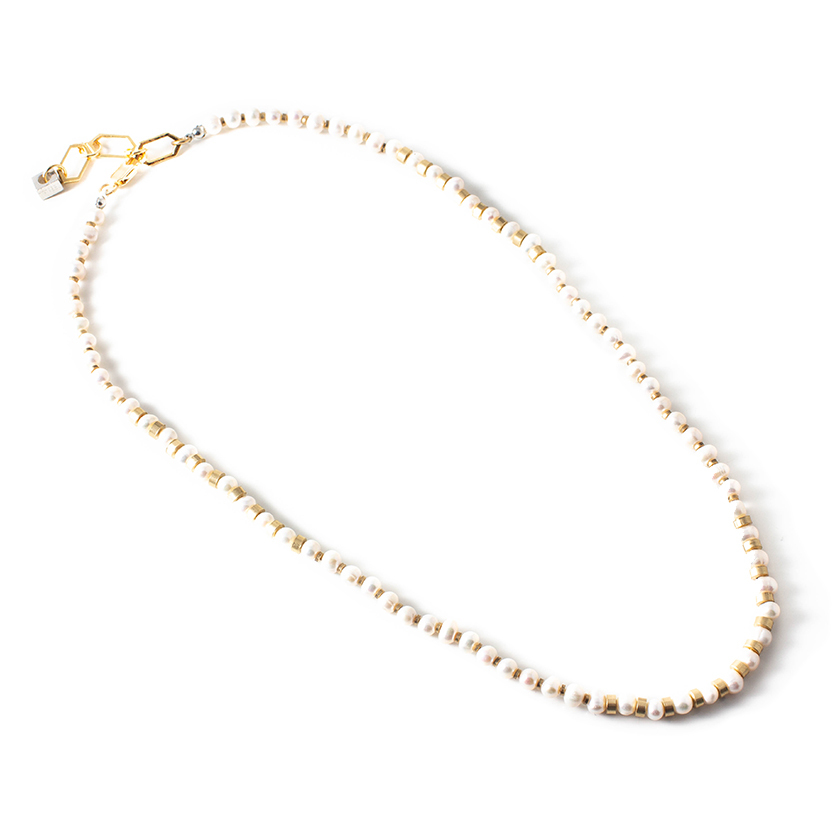 Collier étain, or 22kt, perles