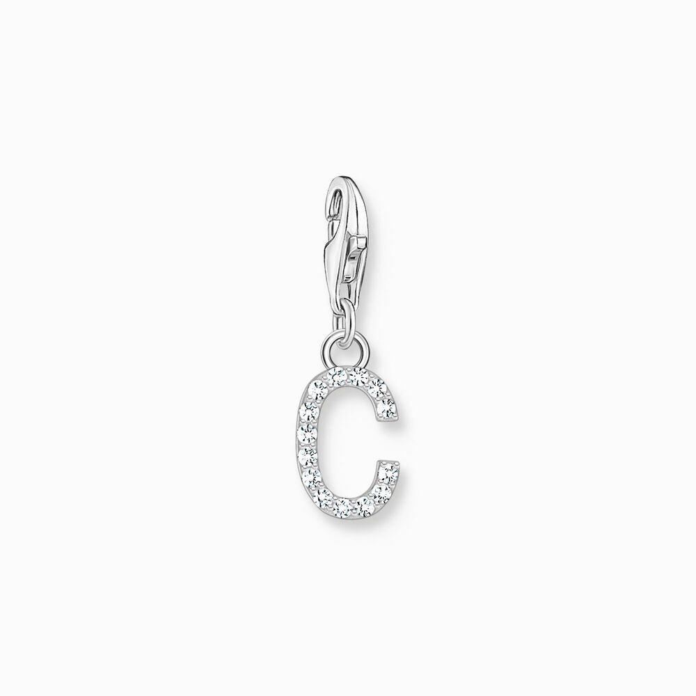 Charm lettre c, argent, zircons