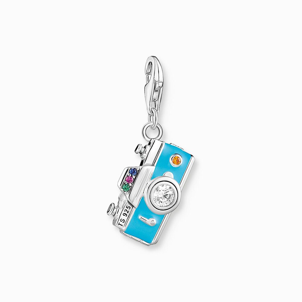 Charm caméra rétro, argent, émail bleu, pierres multicolores - 1924-340-7 - Thomas Sabo