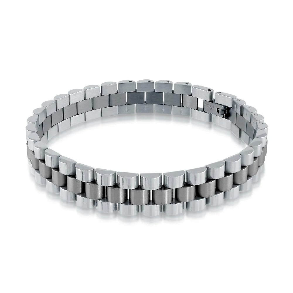 Bracelet acier inoxydable 2 tons (blanc/noir) - SMB560 - Italgem Steel