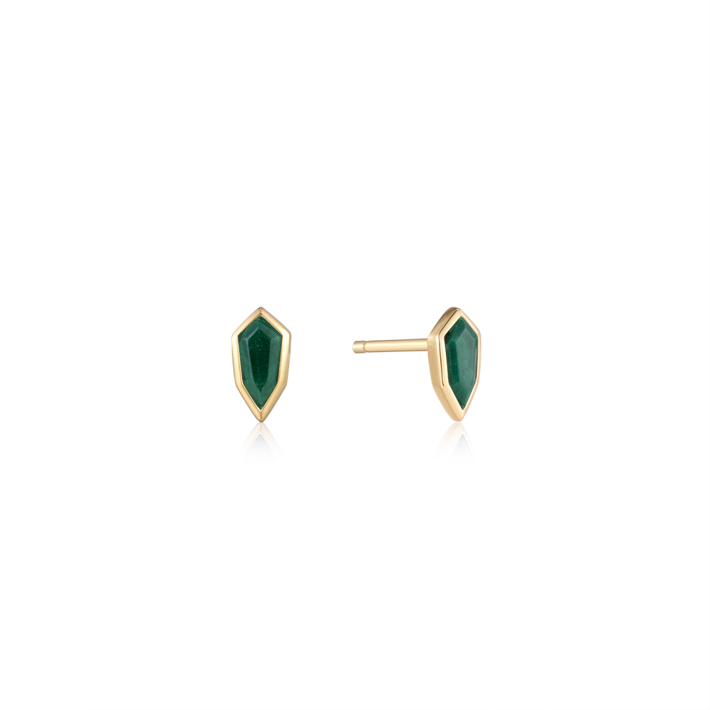 Gold-plated stud earrings with malachite