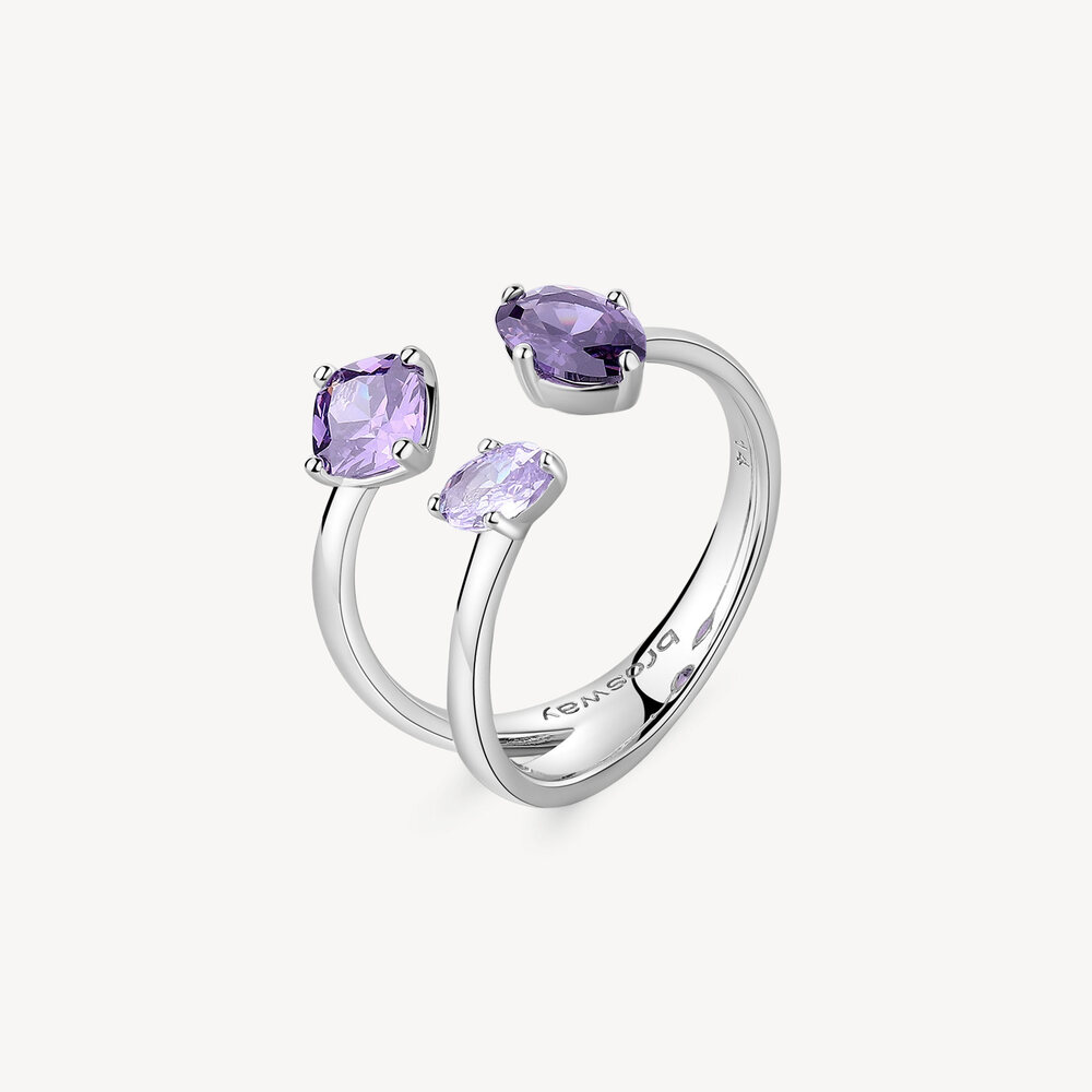 Bague ouverte, argent, zircons mauves