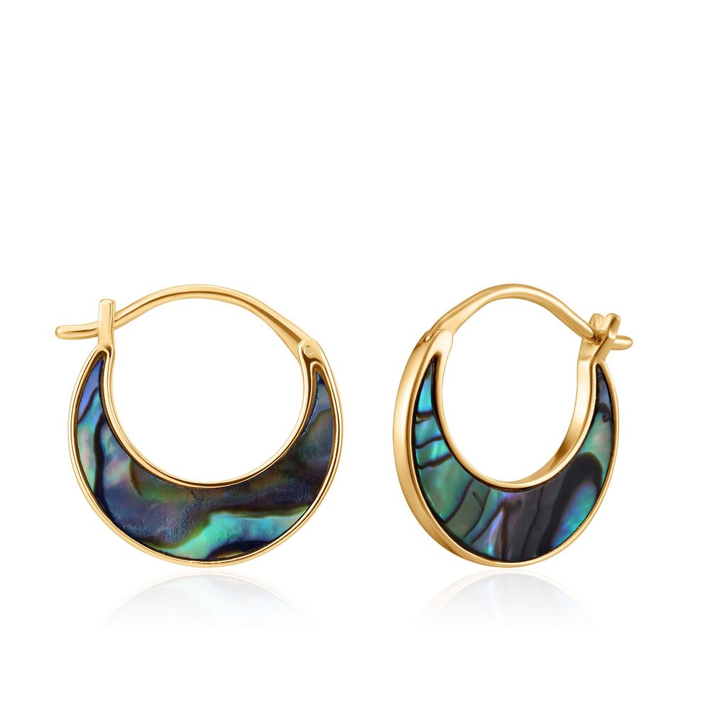 Gold-plated silver hoops with abalone mother-of-pearl - E027-07G - Ania Haie