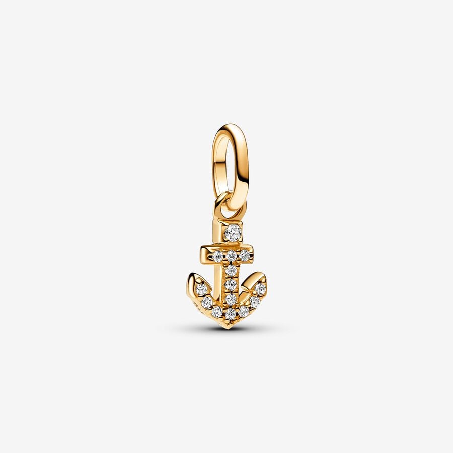 Anchor charm, unique 14k gold-plated metal blend, cubic zirconia, Pandora Me - 763369C01 - Pandora