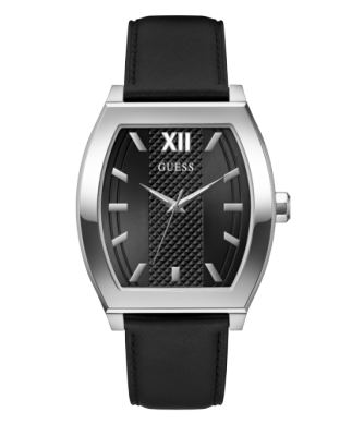 Black leather watch, stainless steel, black dial - GW0706G1 - Guess