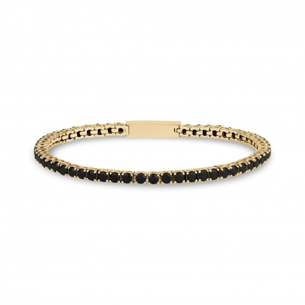 Gold stainless steel tennis bracelet with black zircons - AS-B349-7.5 - Arz Steel