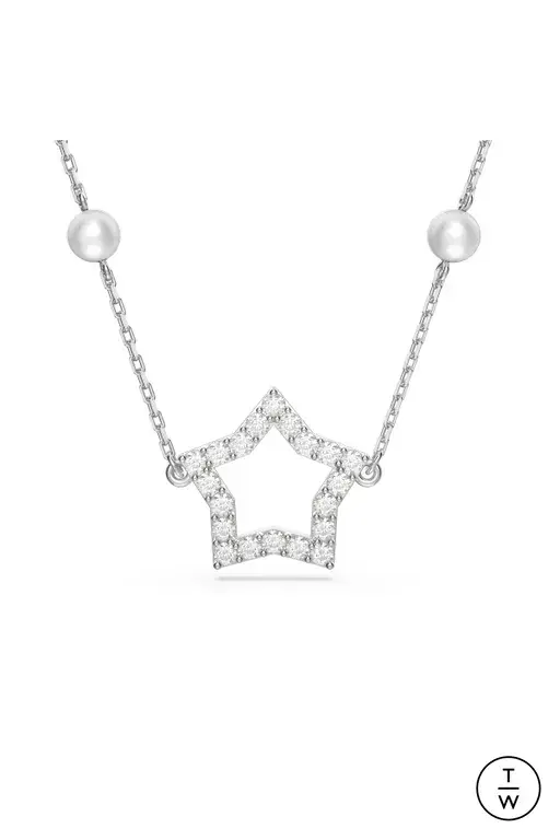 Collier étoile, métal rhodié, perles, cristaux blancs - 5645379 - Swarovski