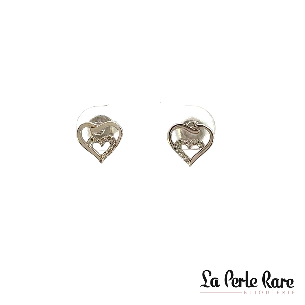 White gold heart fixed earrings with zirconium - EAS-1635-B - Exclusivity