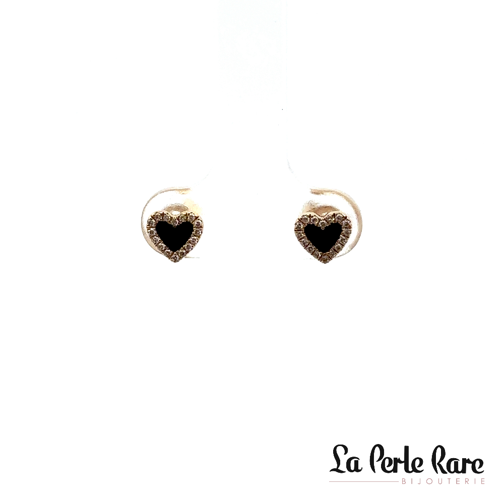 Stud Heart Earrings, 14K Yellow Gold, Onyx, 9 Diamond Points Total - 5698OXE4YXA11 - Exclusivity