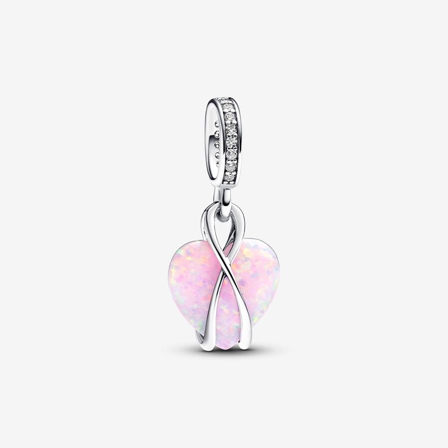 Heart charm, mom, silver, lab-created pink opal, cubic zirconia - 793202C01 - Pandora