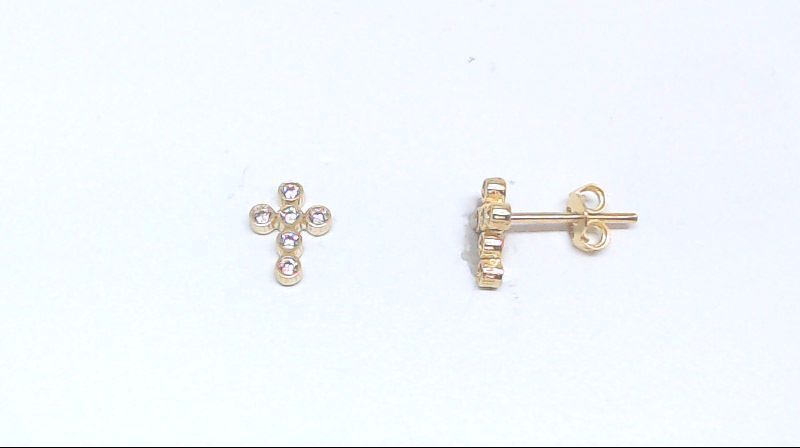 Yellow gold zirconium cross fixed earrings - ERT-147-J - Exclusivity