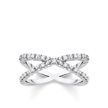 Silver crossed ring with zirconium - TR23180511454 - Thomas Sabo