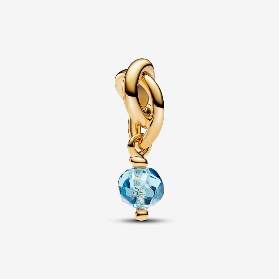 Eternal Circle charm in unique metal plated with 14k gold with blue synthetic crystal - 763462C03 - Pandora