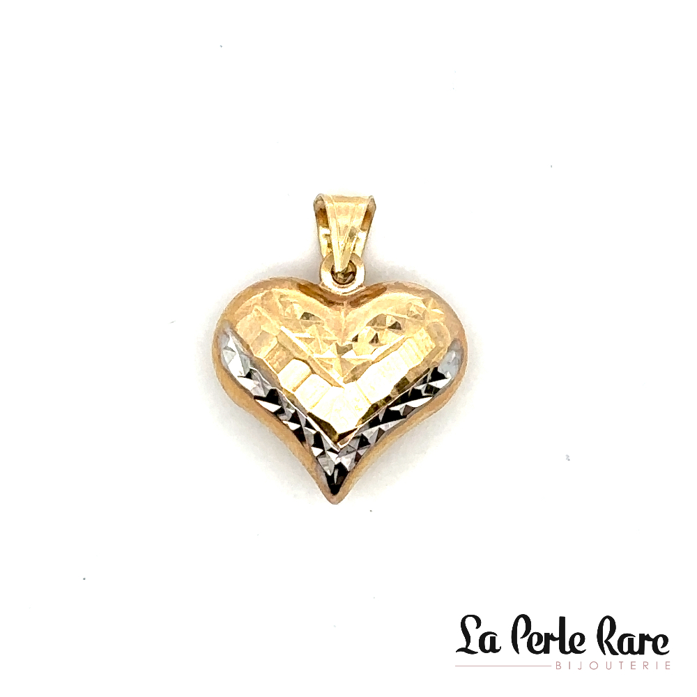 Pendentif coeur texturé, or 2 tons (jaune/blanc) 10 carats - PCH-319-2T - Exclusivités