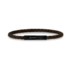 Bracelet cuir brun tressé, acier inoxydable noir - AS-B287-8 - Arz Steel