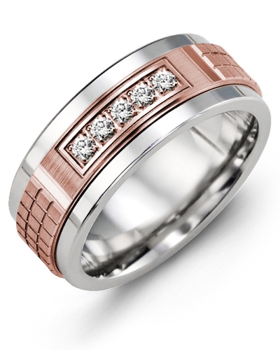 Tungsten Ring, 14-Karat Rose Gold, Total 15 Points of Diamonds, 9 Millimeters - MKC914TP-15R - Madani