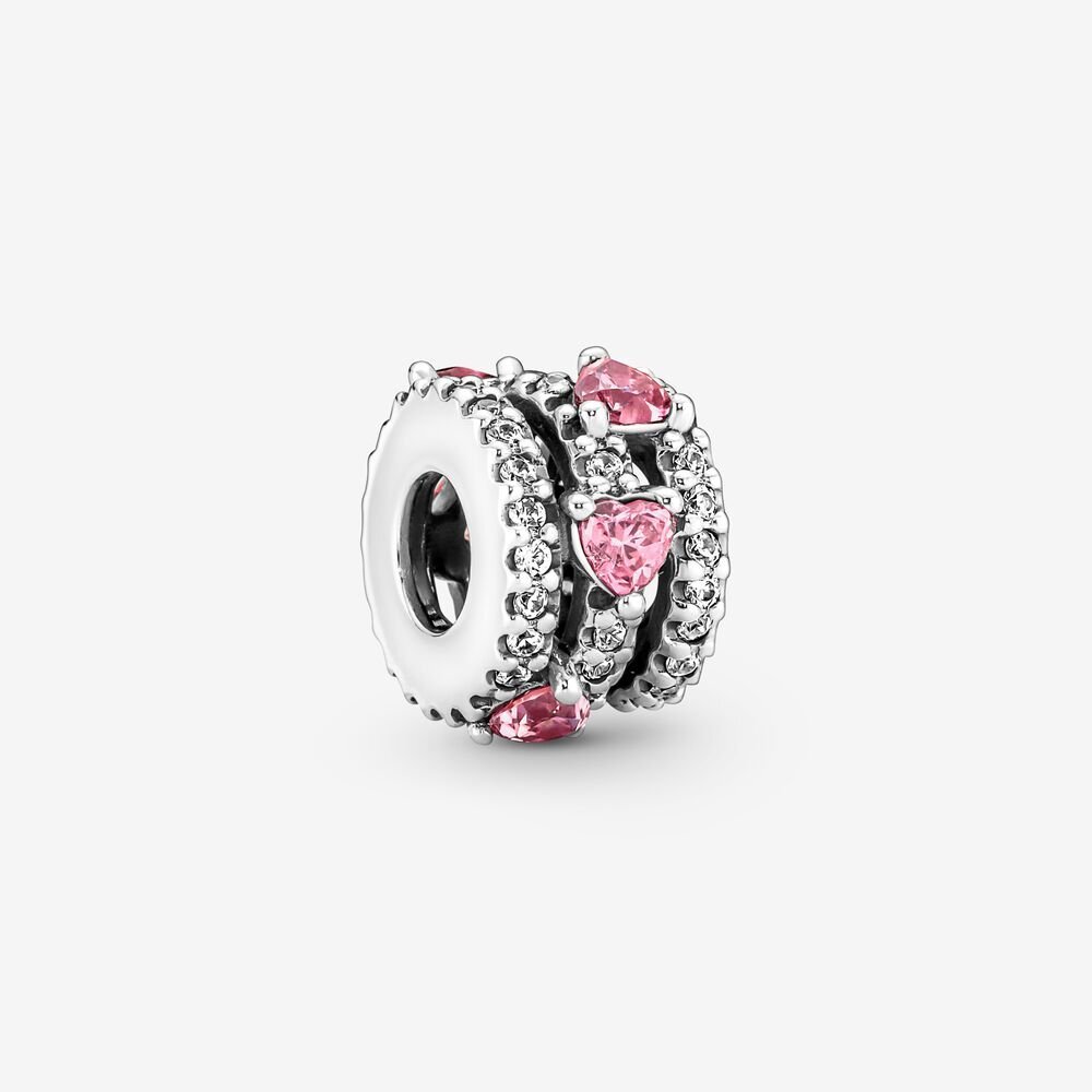 Bille trois halo scintillants et coeurs, argent, zircons roses/blancs - 791161C01 - Pandora