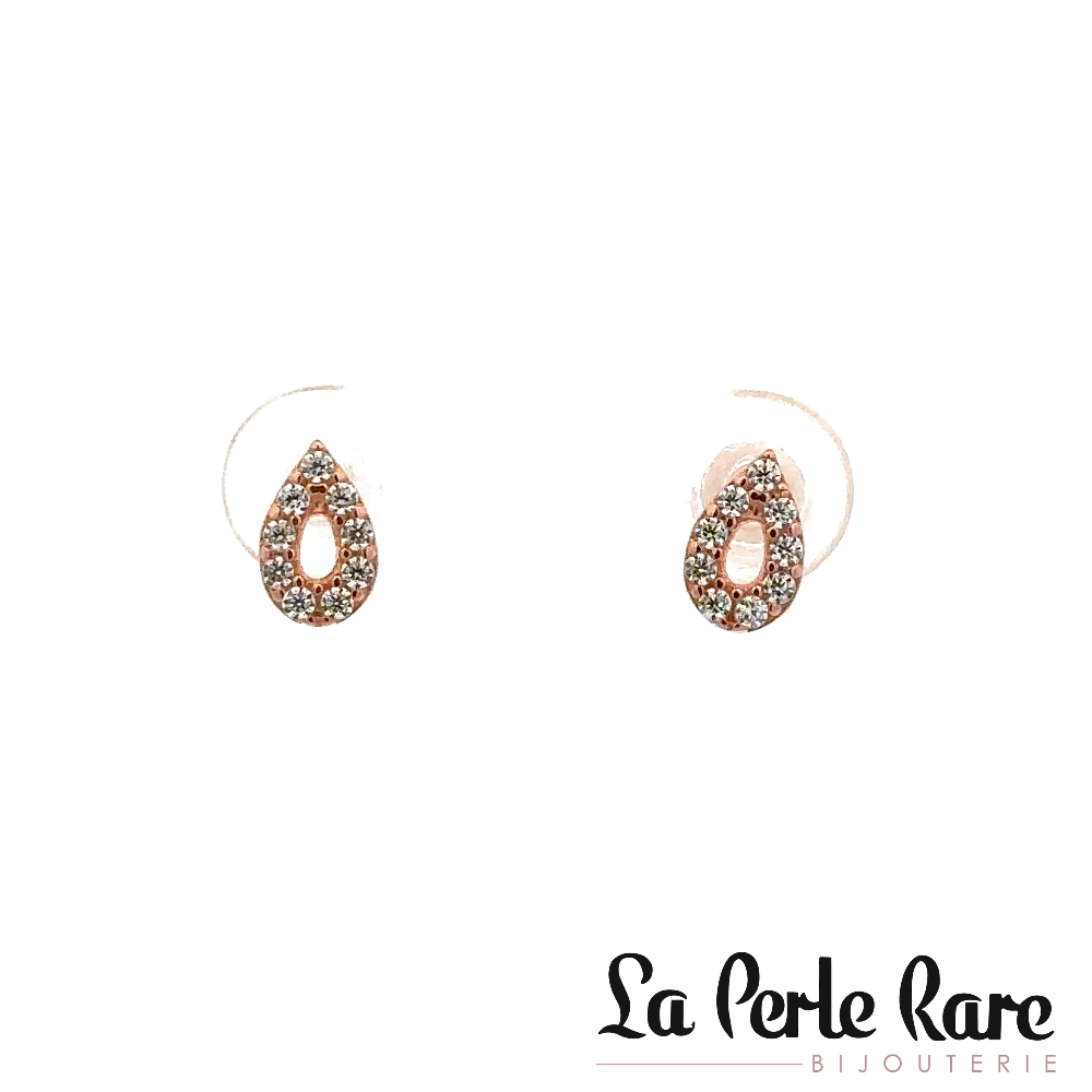 10K Rose Gold Drop Stud Earrings, Clear Zircons - EKP-1084-R - Exclusivity