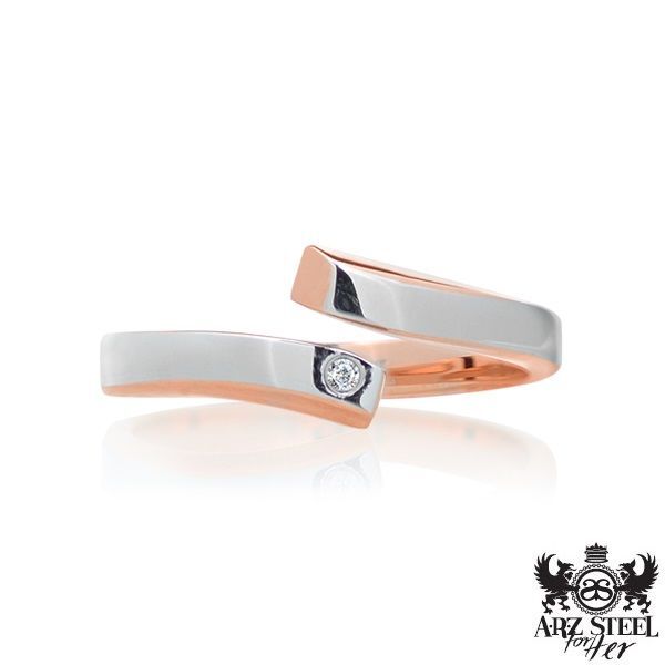 Bague acier 2 tons (rose/blanc), zircon - SSR43 - Arz Steel